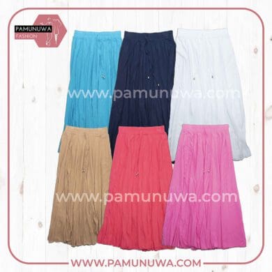 6 Colors Plain Viscose Long Skirt 6pcs Pack (Light Blue, Dark Blue, White, Brown, Dark Pink, Light Pink)