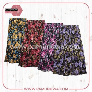 4 Color Viscose Long Skirt Printed Flower Design 02 4pcs Pack (Yellow, Red, Pink, Purple)