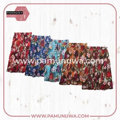 5 Color Viscose Threequater Skirt Printed Flower Design 01 5pcs (Red, Orange, Brown, Light Blue, Dark Blue)