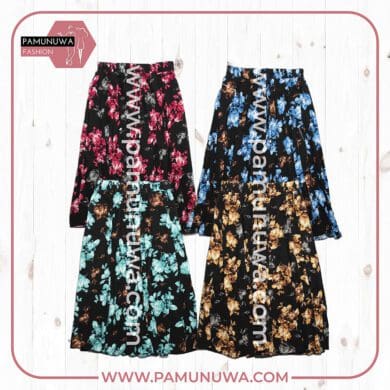 4 Color Viscose Threequater Skirt Printed Flower Design 04 4pcs Pack (Blue, Green, Pink, Yellow)