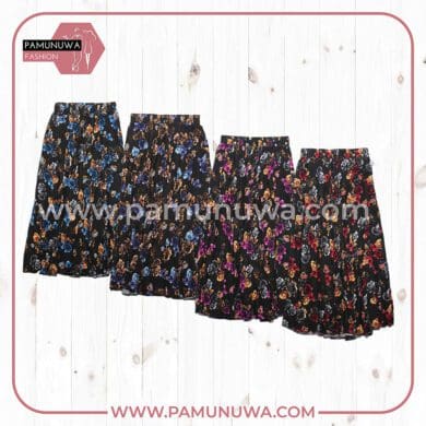 4 Color Viscose Long Skirt Printed Flower Design 04 4pcs Pack (Blue, Pink, Red, Purple)