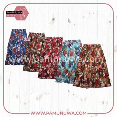 5 Colors Viscose Long Skirt Printed Flower Design 05 5pcs Pack (Blue, Red, Light Blue, Orange, Brown)
