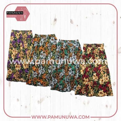 4 Color Viscose Long Skirt Printed Flower Design 06 4pcs Pack (Purple, Red, Orange, Green)