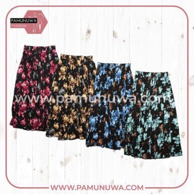 4 Color Viscose Long Skirt Printed Flower Design 08 4pcs Pack (Blue, Green, Yellow, Pink)