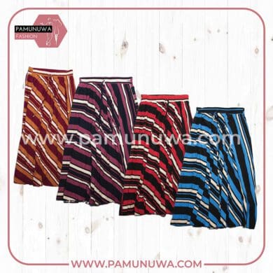4 Color Viscose Long Skirt Printed Linear Design 02 4pcs Pack (Maroon, Red, Blue, Pink)