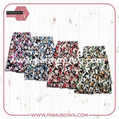 4 Color Viscose Threequater Skirt Printed Leaves Design 01 4pcs Pack (Green, Blue, Red, Pink)